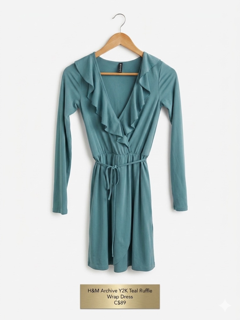 ✨ H&M Archive Y2K Teal Ruffle Wrap Dress ✨ Divided Size 4 EUC
